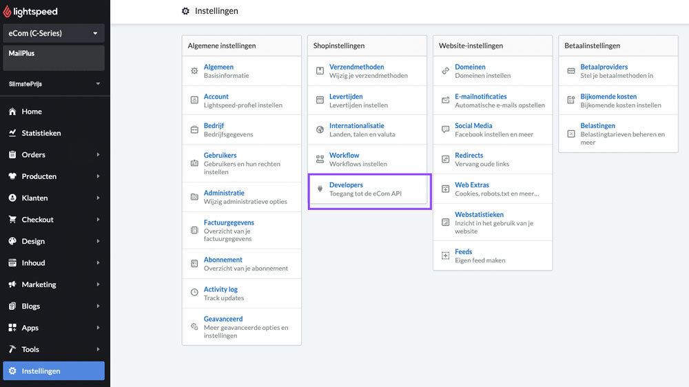 API Keys Aanmaken In Lightspeed T.b.v. Repricer Scan Tool 1